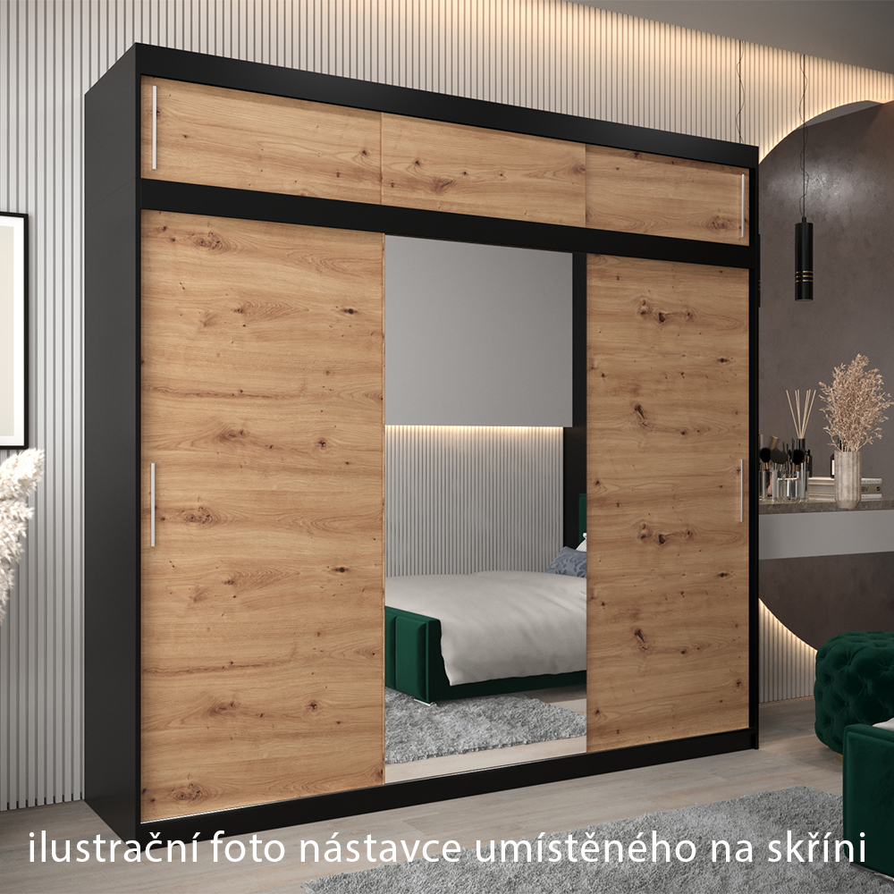 Nástavec ABIKS | 250x40x62 cm | černá/artisan | pro vybrané posuvné skříně