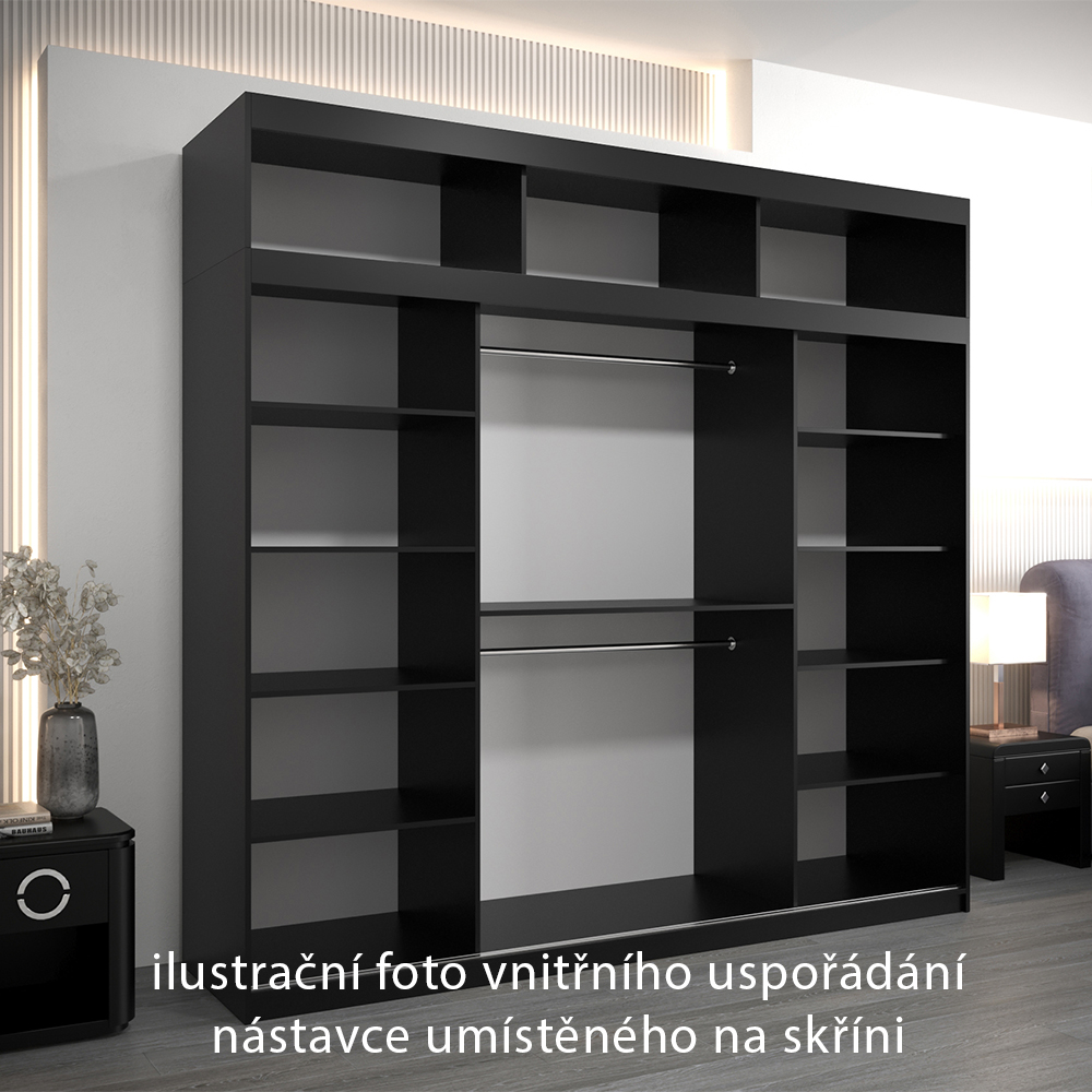 Nástavec ABIKS | 250x40x62 cm | černá/bílá | pro posuvné skříně