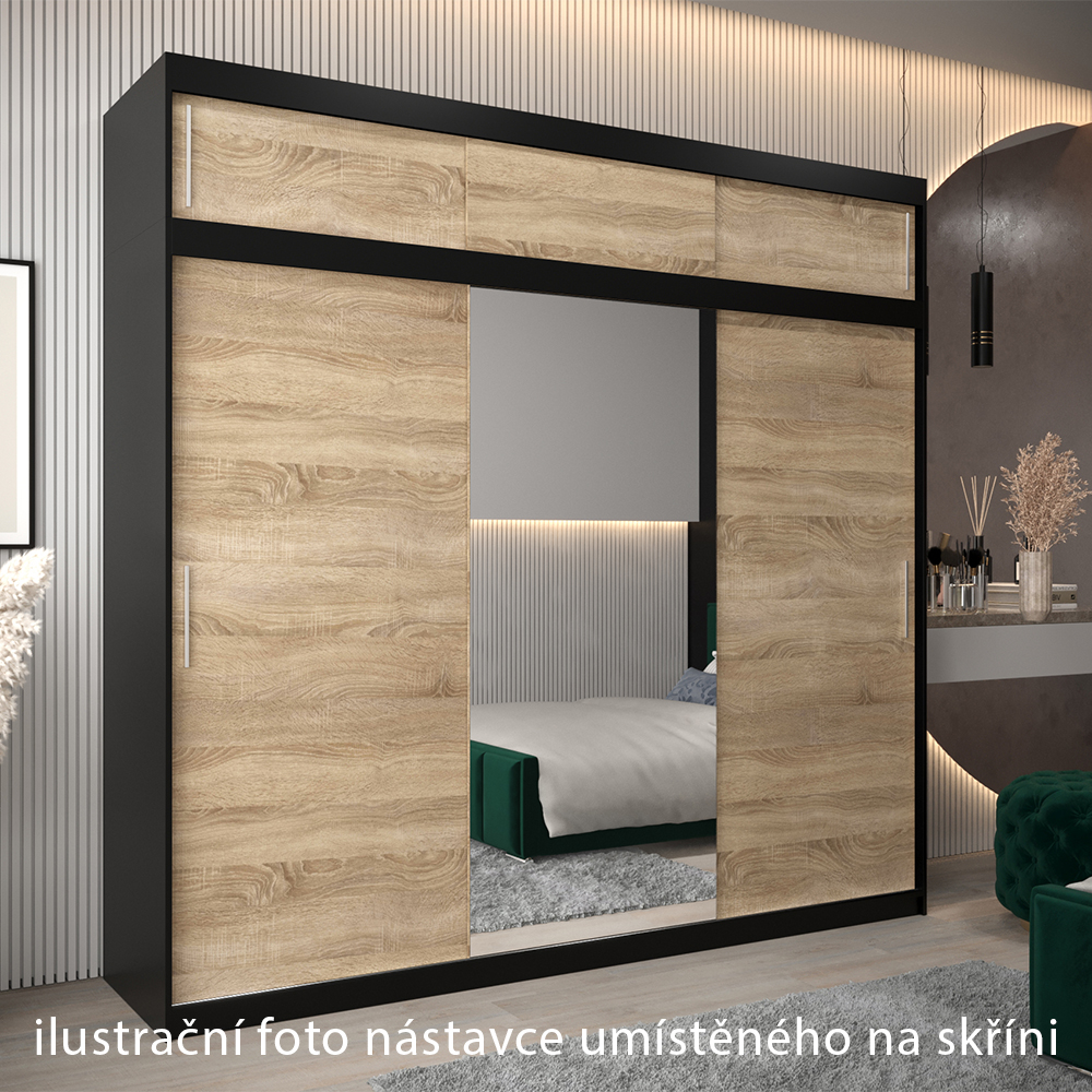 Nástavec ABIKS | 250x40x62 cm | černá/sonoma | pro posuvné skříně