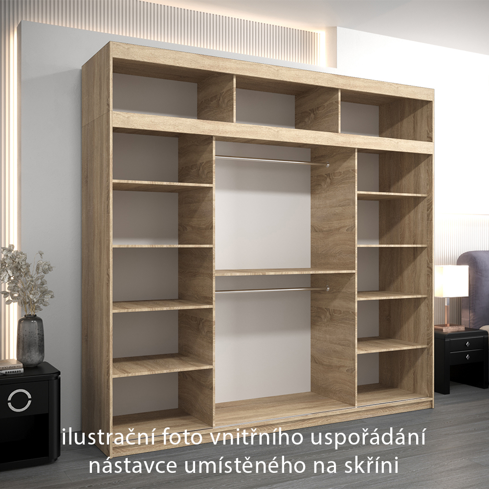 Nástavec ABIKS | 250x40x62 cm | sonoma/černá | pro posuvné skříně