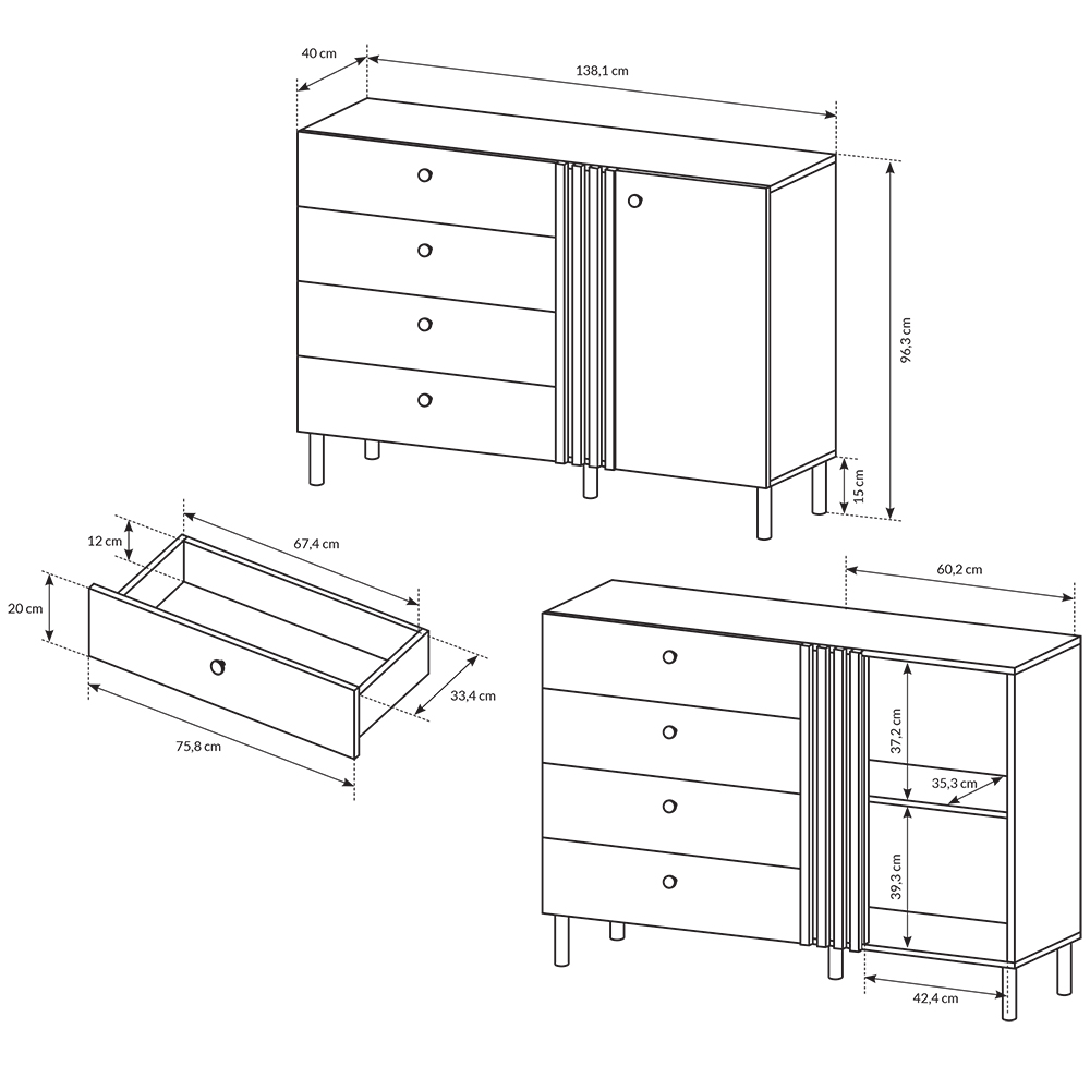 DECO | komoda D4S | 138 cm | kraft zlatý/antracit