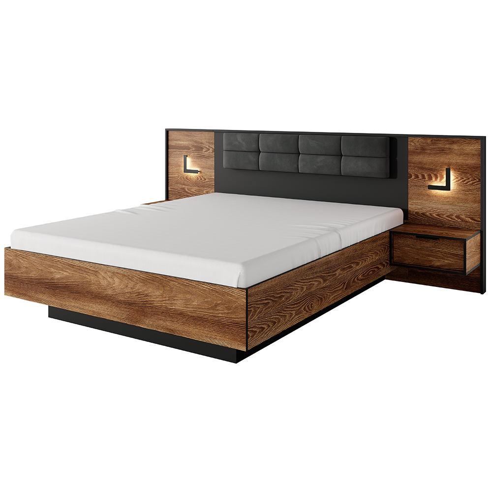 MILTON l | dvoulůžko 160x200 | + LED + rošt + KVALITNÍ MATRACE + noční stolky | kaštan/antracit