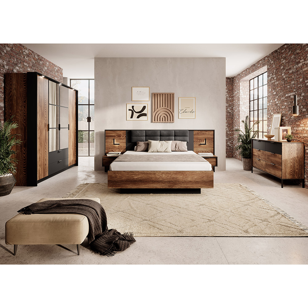 MILTON l | noční stolek + LED OSVĚTLENÍ | 48,8 cm | CENA ZA 2ks | kaštan/antracit