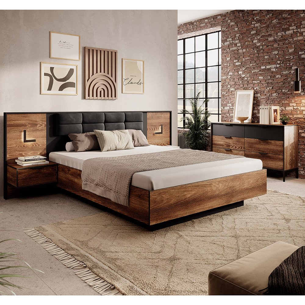 MILTON l | noční stolek + LED OSVĚTLENÍ | 48,8 cm | CENA ZA 2ks | kaštan/antracit