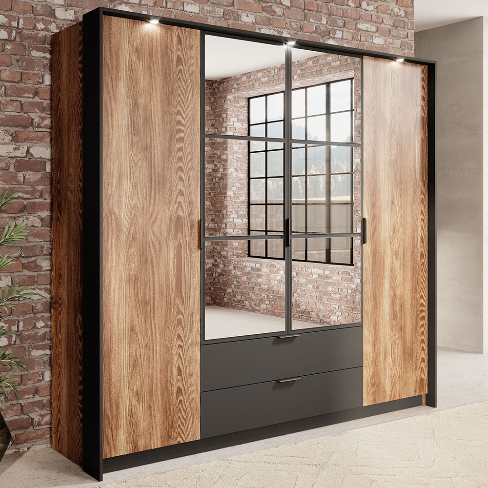 Ložnice MILTON l | 5 dílů + LED osvětlení + rošt + KVALITNÍ MATRACE | kaštan/antracit