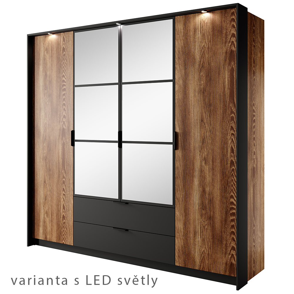Ložnice MILTON l | 5 dílů + LED osvětlení + rošt + KVALITNÍ MATRACE | kaštan/antracit