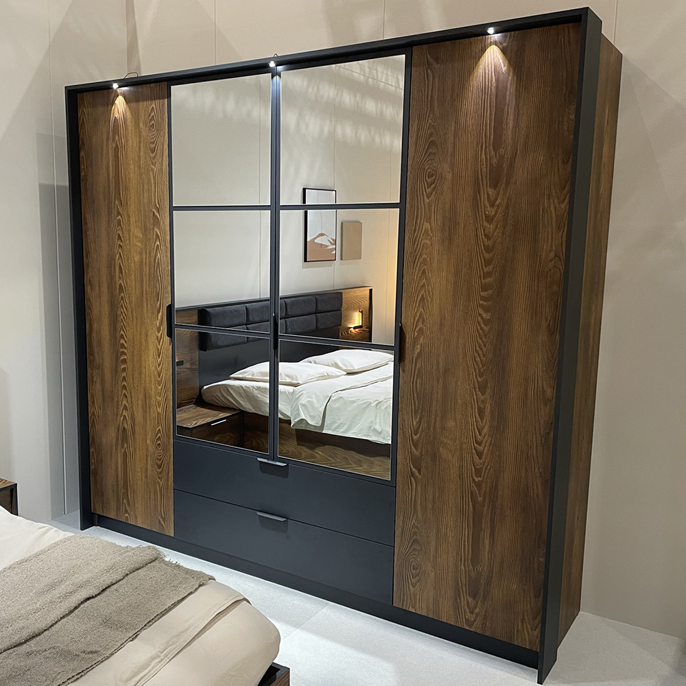 Ložnice MILTON l | 5 dílů + LED osvětlení + rošt + KVALITNÍ MATRACE | kaštan/antracit