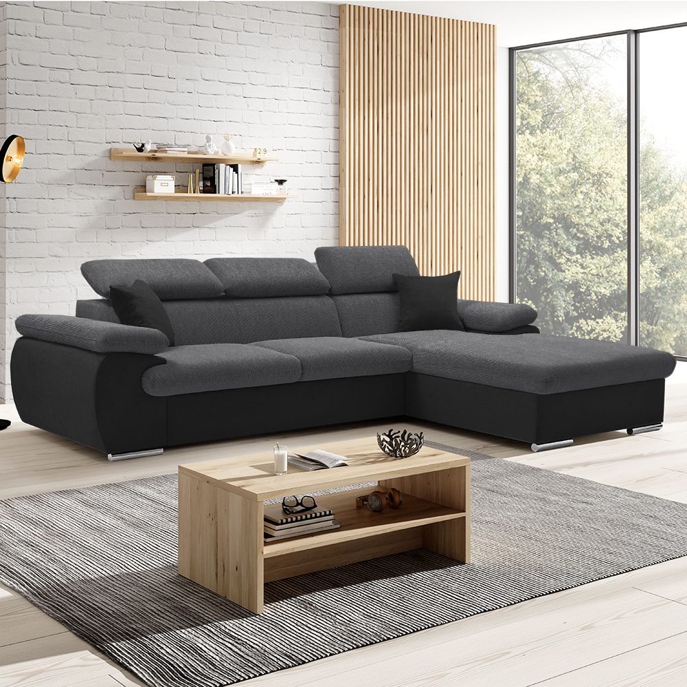 Sedací souprava COOL | 281x191 cm | rozkládací + úložný prostor | PRAVÁ | šedo černá 23/15