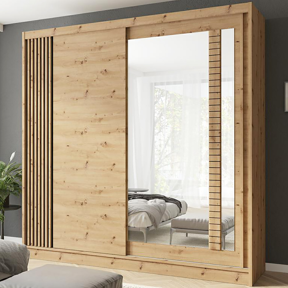 Šatní skříň ARTIZ | se zrcadlem | 200 cm | artisan/černá