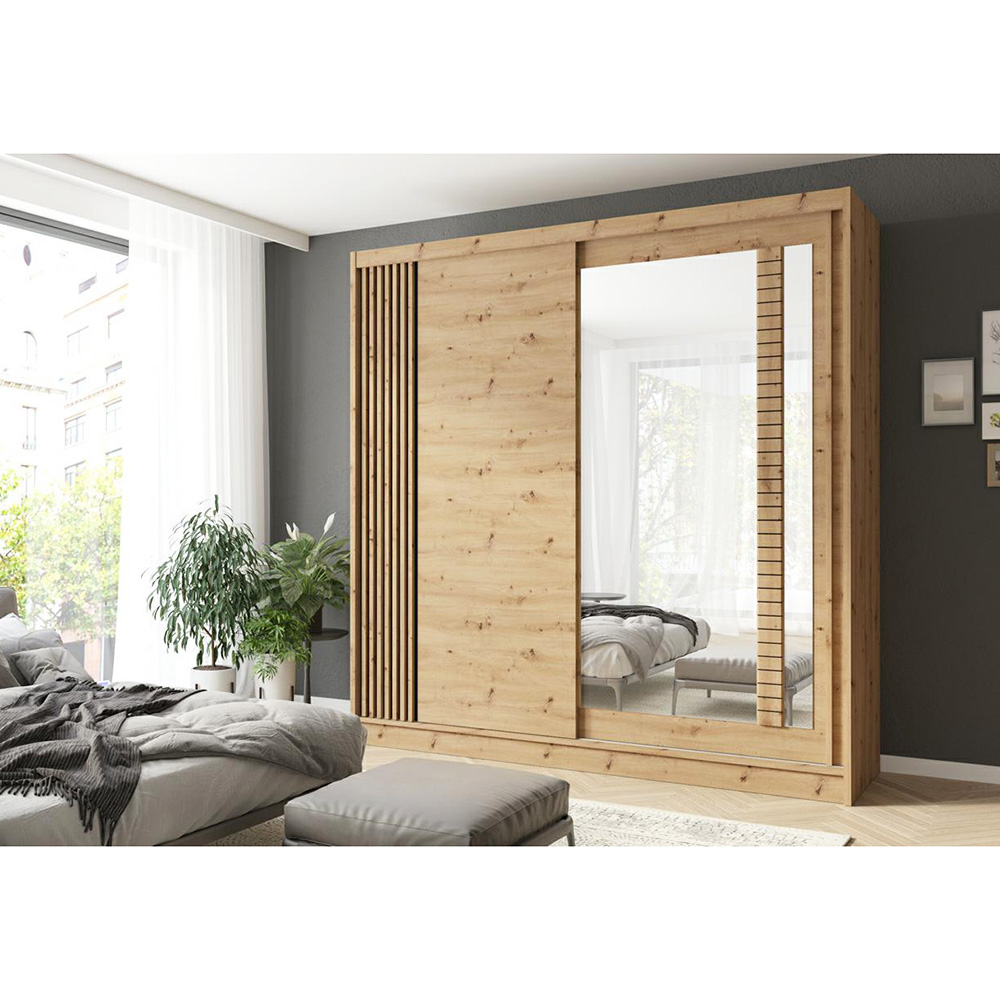 Šatní skříň ARTIZ | se zrcadlem | 200 cm | artisan/černá