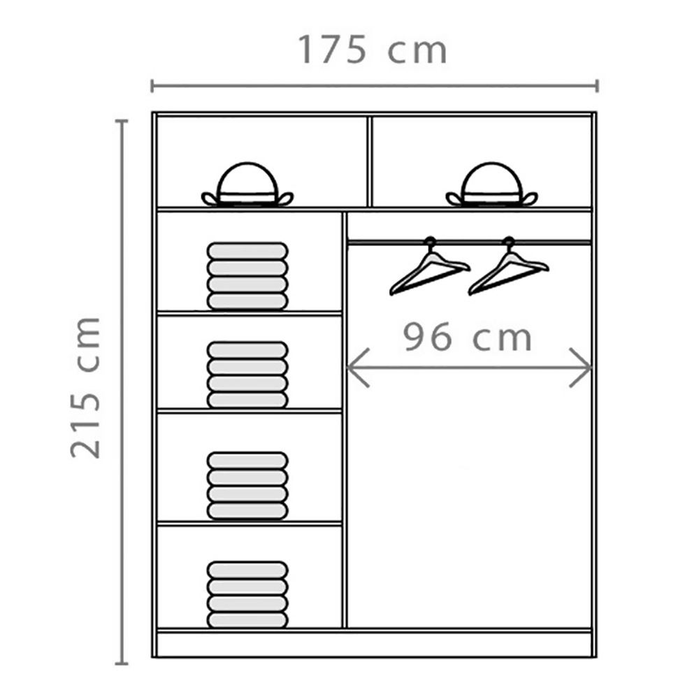 EFFECT s | šatní skříň EF2 se zrcadlem | 175 cm | sonoma/andersen