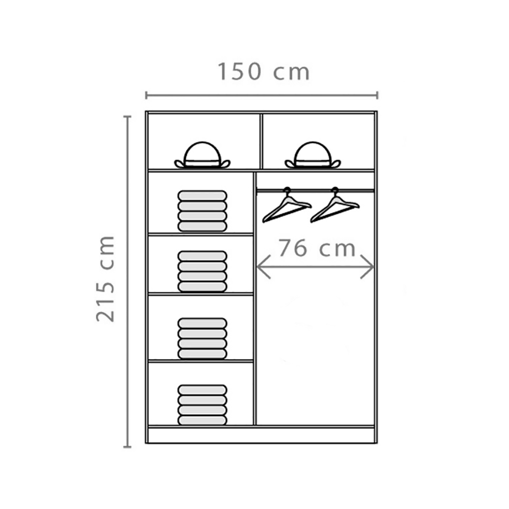 EFFECT c | šatní skříň EF3 se zrcadlem | 150 cm | columbia/congo
