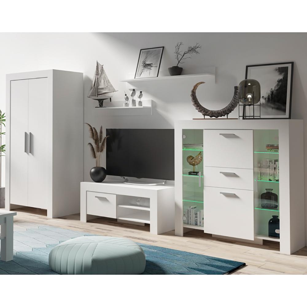 Obývací stěna se skříní CEZAR b | sestava B | 5 dílů | 350 cm | bílá