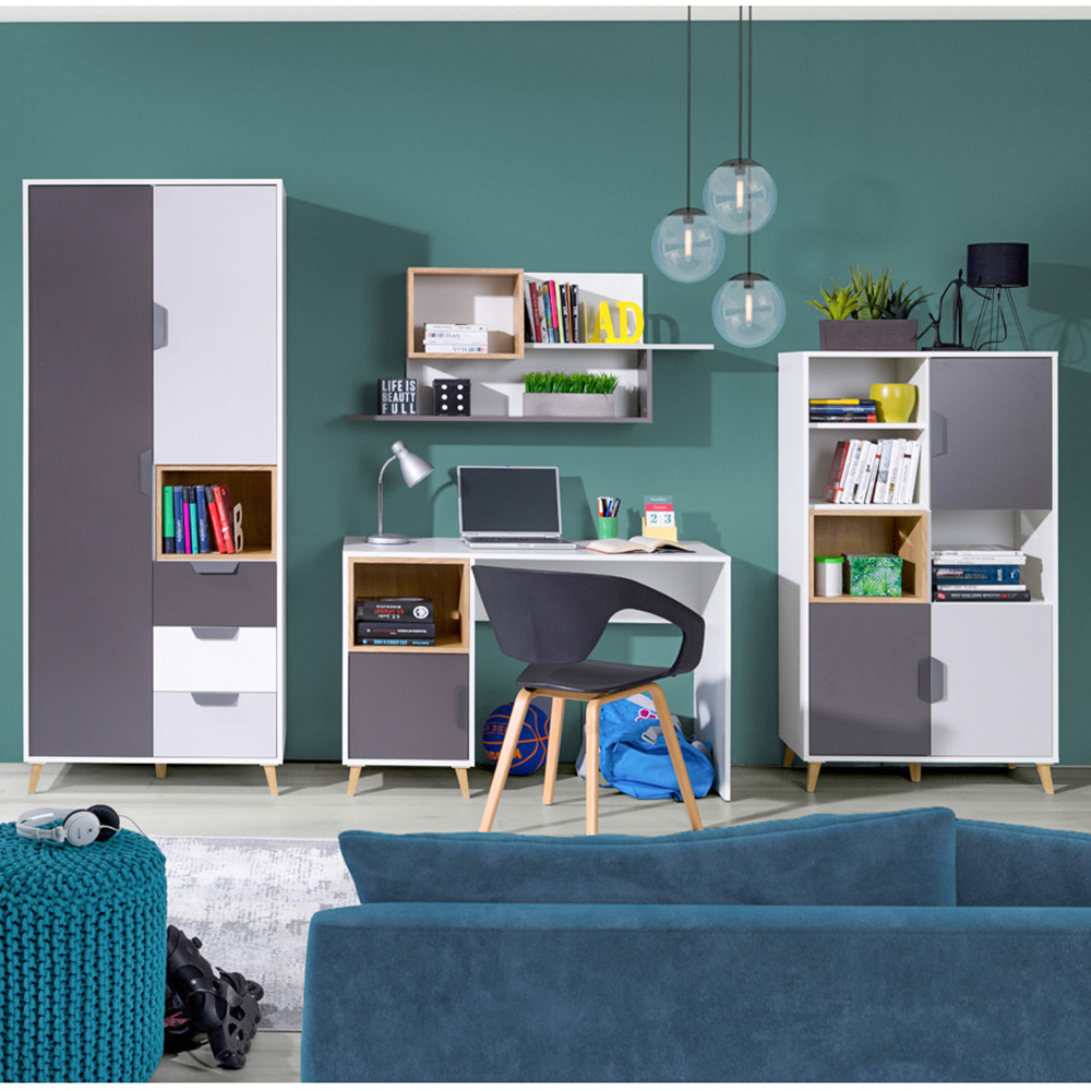 JOKER | šatní skříň 1 | 120 cm | | bílá/grafit/šedá/lefkas světlý