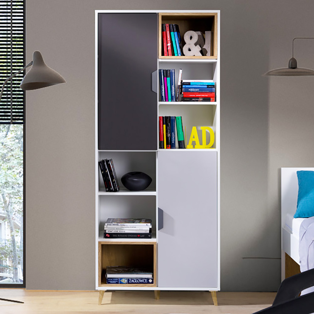 JOKER | regál 3 | 80 cm | bílá/grafit/šedá/lefkas světlý