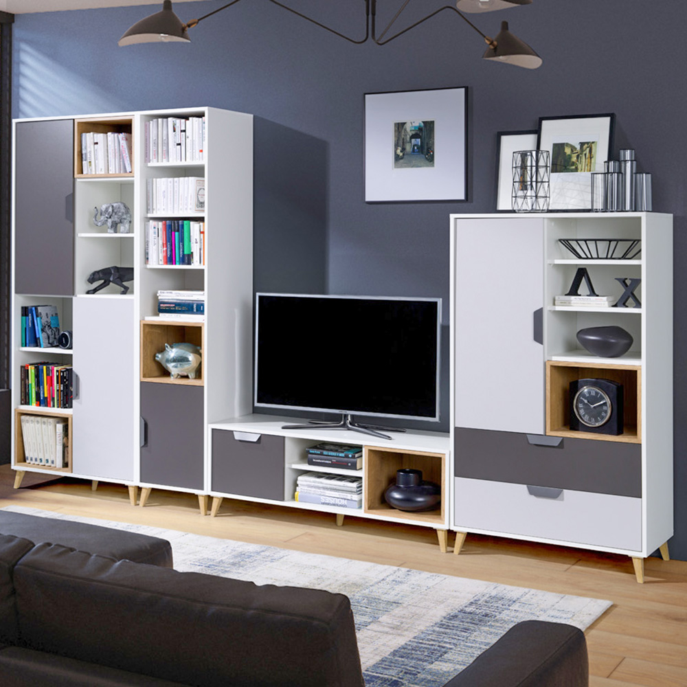 JOKER | regál 6 | 80 cm | | bílá/grafit/šedá/lefkas světlý