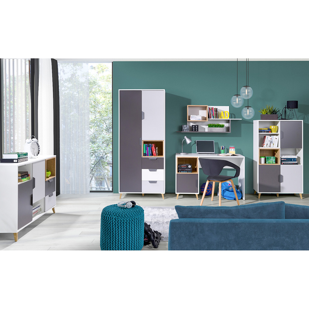 JOKER | regál 6 | 80 cm | | bílá/grafit/šedá/lefkas světlý