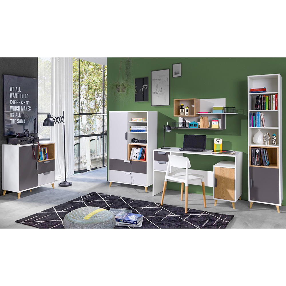 JOKER | komoda 8 | 120 cm | | bílá/grafit/šedá/lefkas světlý