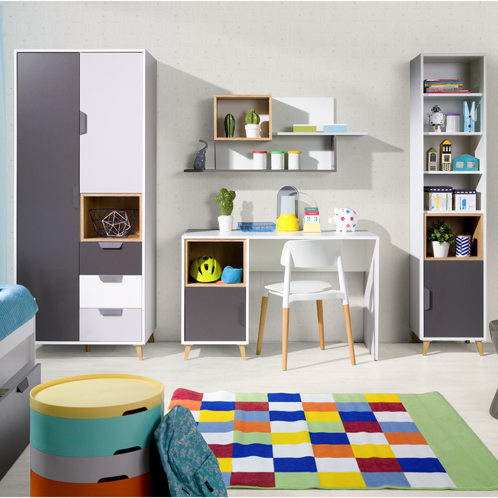 JOKER | komoda 8 | 120 cm | | bílá/grafit/šedá/lefkas světlý