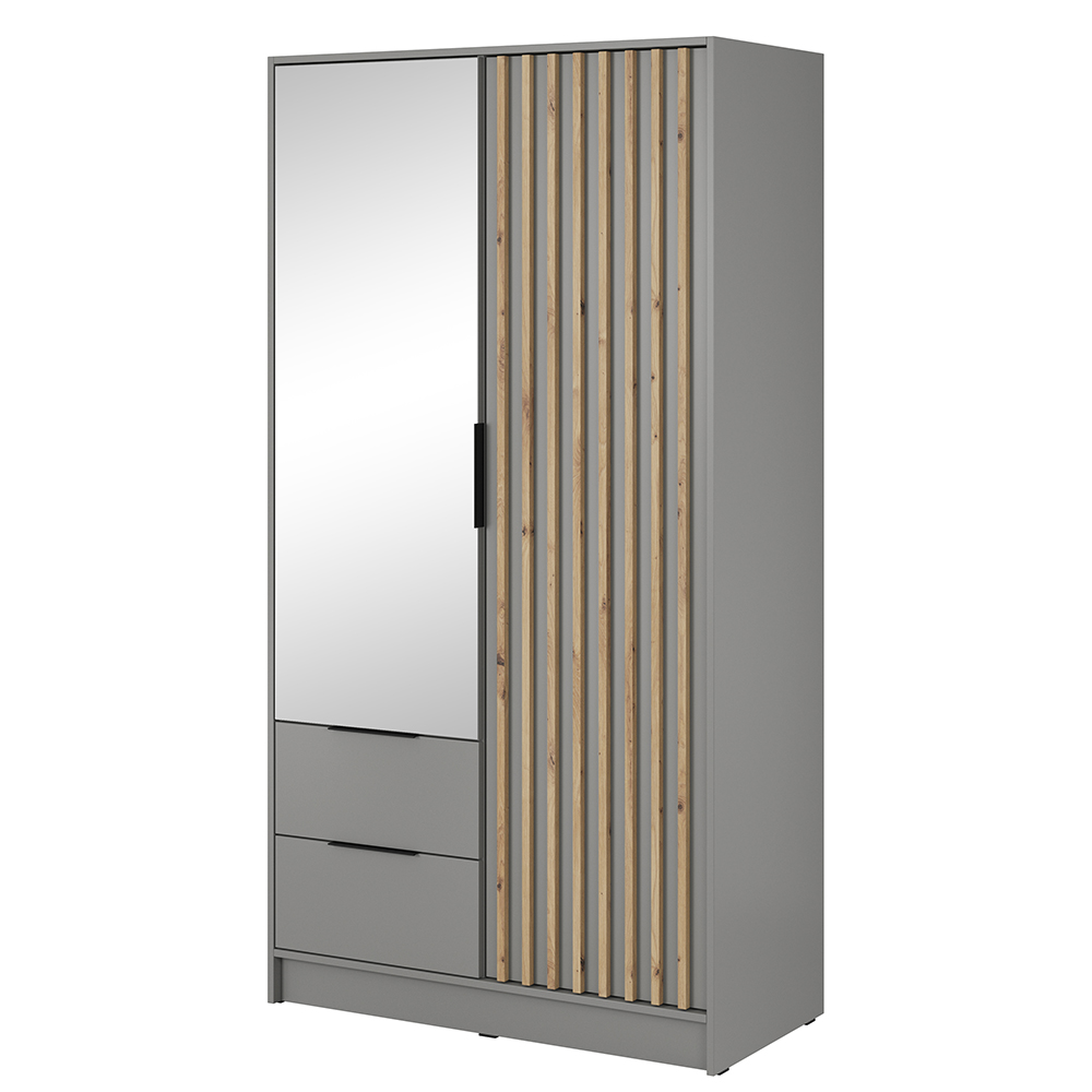 Šatní skříň NELLY 2D se zrcadlem + nástavec | 105 cm | šedá