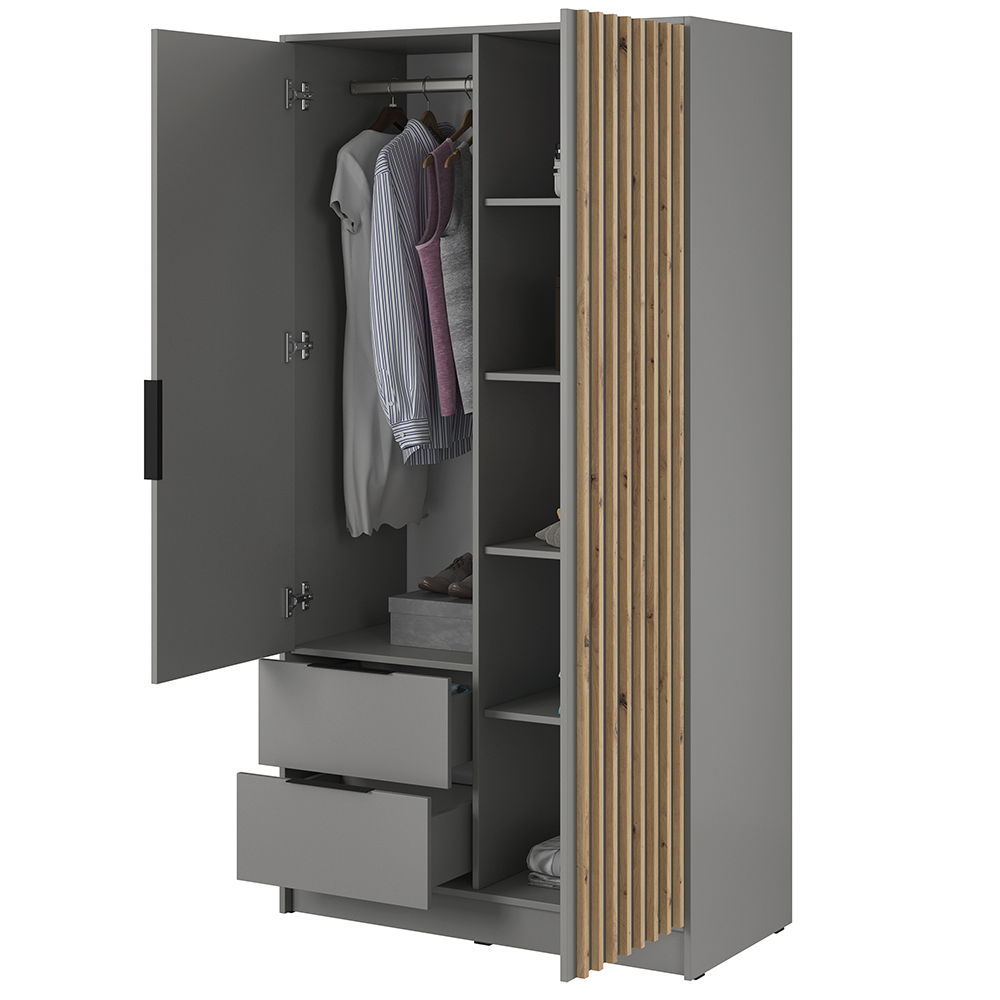 Šatní skříň NELLY 2D se zrcadlem + nástavec | 105 cm | šedá