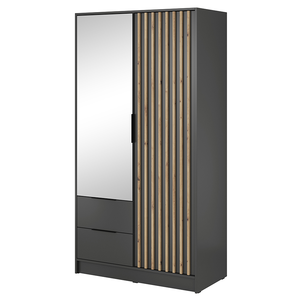 Šatní skříň NELLY 2D se zrcadlem + nástavec | 105 cm | grafit