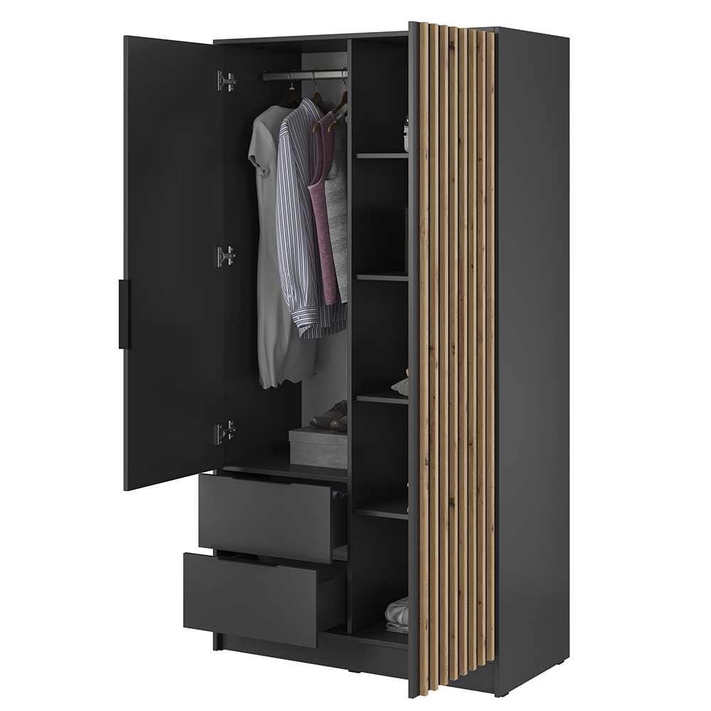 Šatní skříň NELLY 2D se zrcadlem + nástavec | 105 cm | grafit