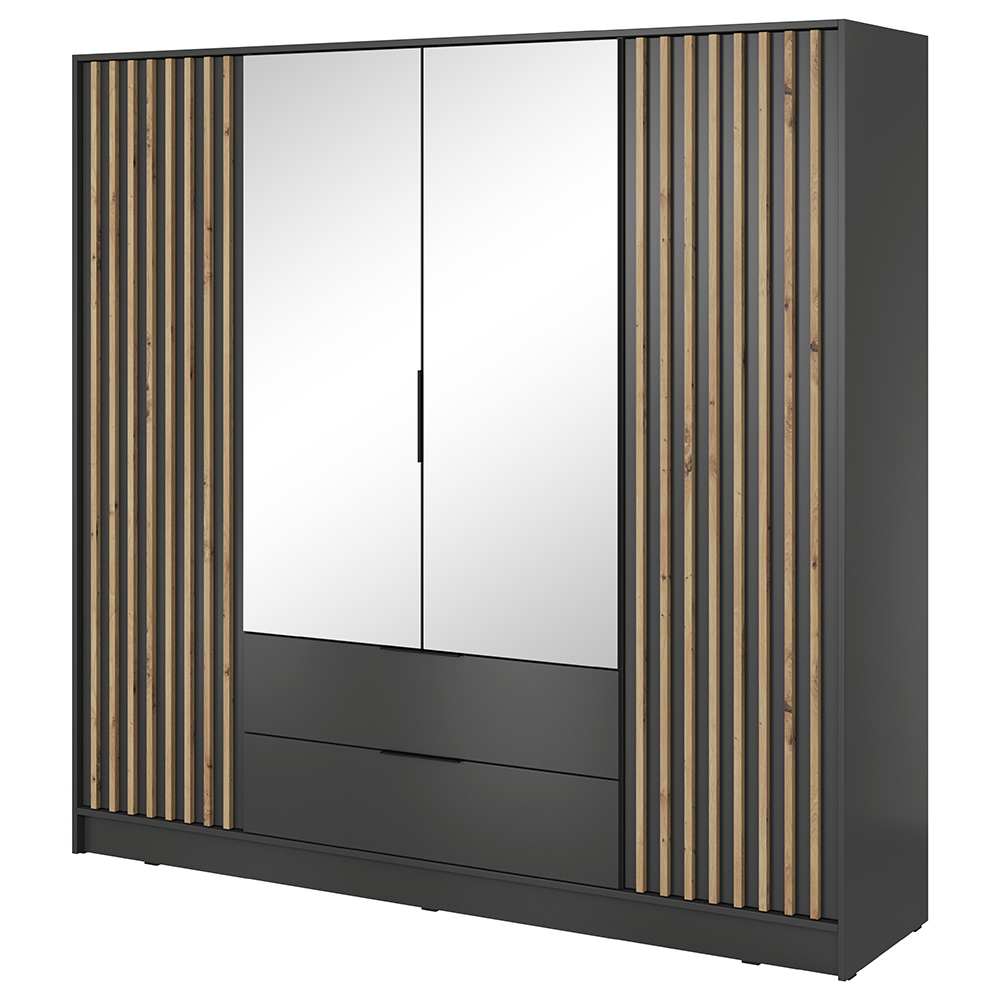 Šatní skříň NELLY 4D se zrcadlem + nástavec | 206 cm | grafit