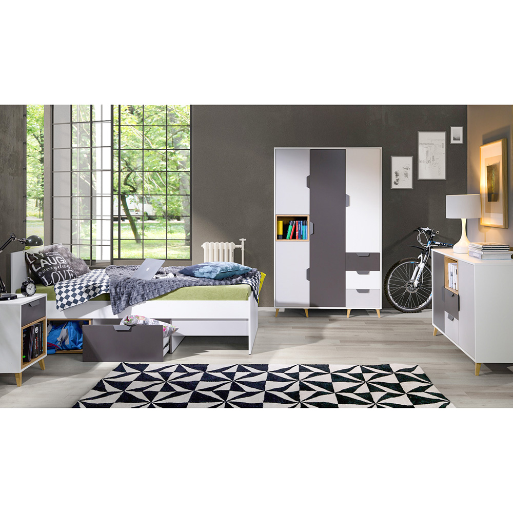 Dětský pokoj JOKER | sestava G | 5 dílů | bílá/grafit/šedá/lefkas světlý