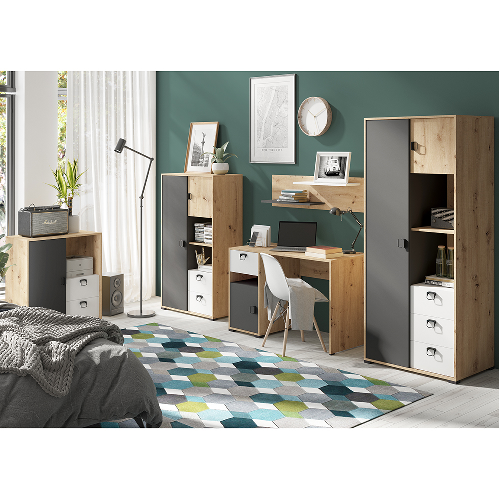 KEVIN | šatní skříň 1 | 120 cm | dub artisan/grafit/bílá