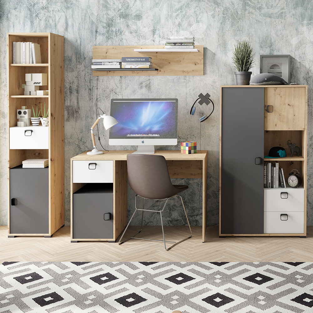 KEVIN | regál 4 | 80 cm | dub artisan/grafit/bílá