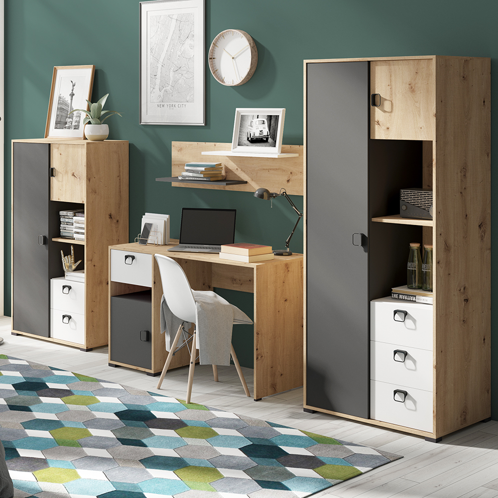 KEVIN | regál 4 | 80 cm | dub artisan/grafit/bílá