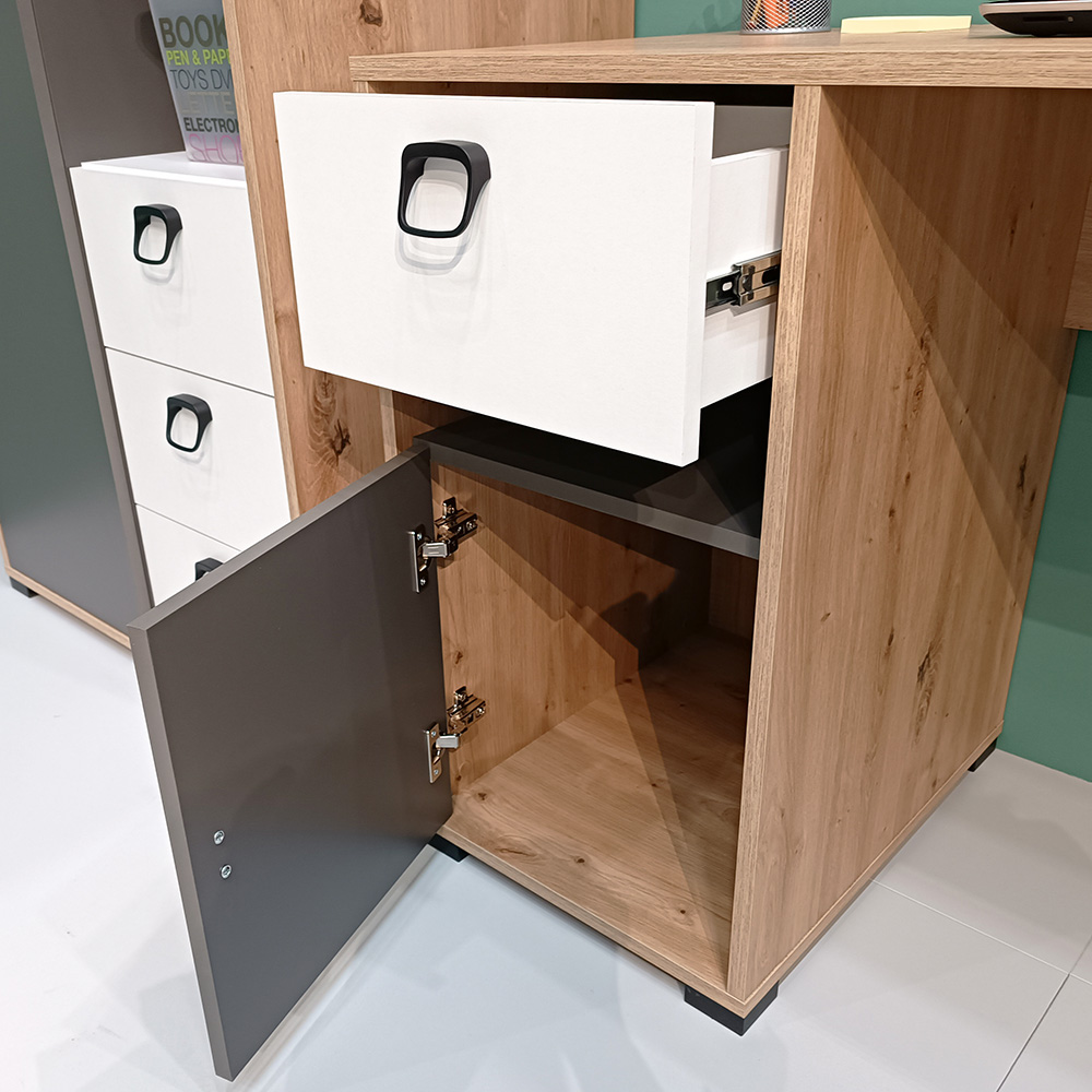 KEVIN | regál 5 | 80 cm | dub artisan/grafit/bílá