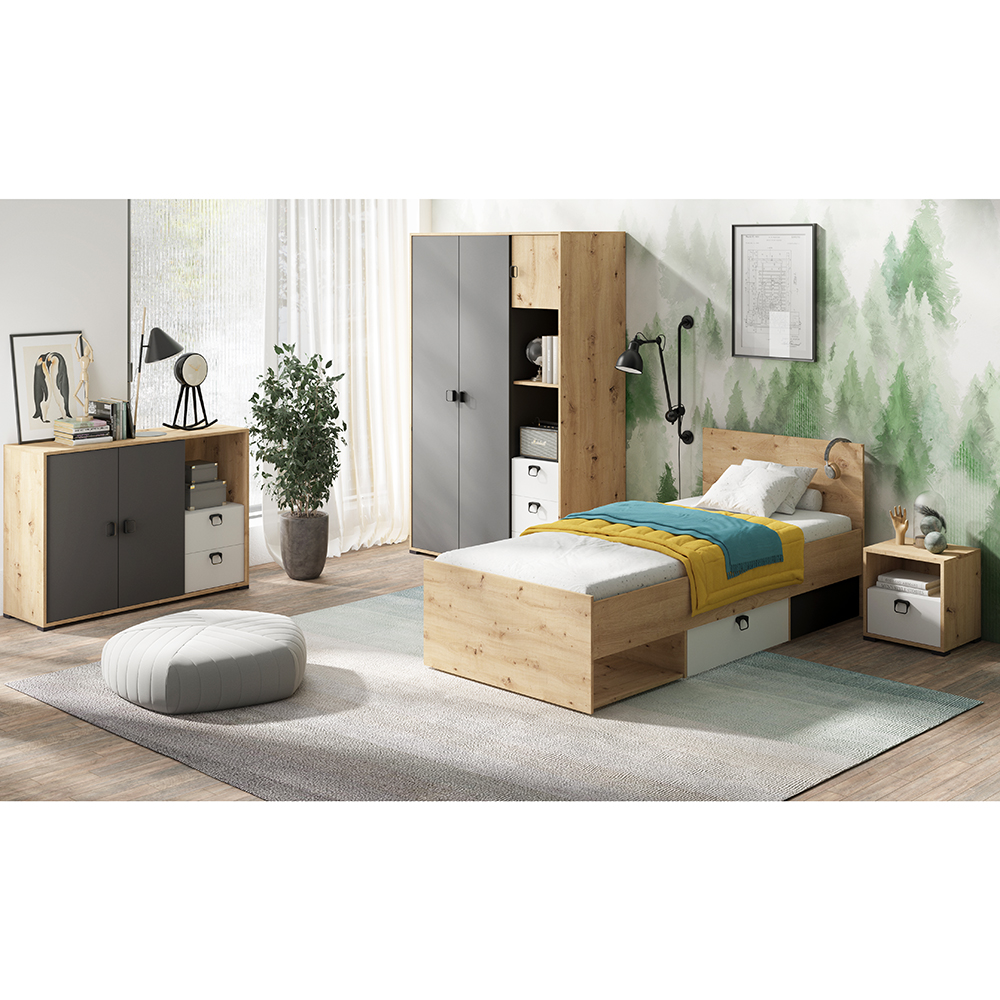 KEVIN | komoda 6 | 120 cm | dub artisan/grafit/bílá