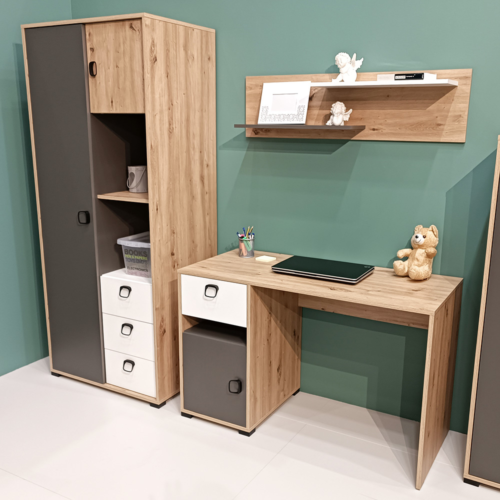 KEVIN | komoda 6 | 120 cm | dub artisan/grafit/bílá