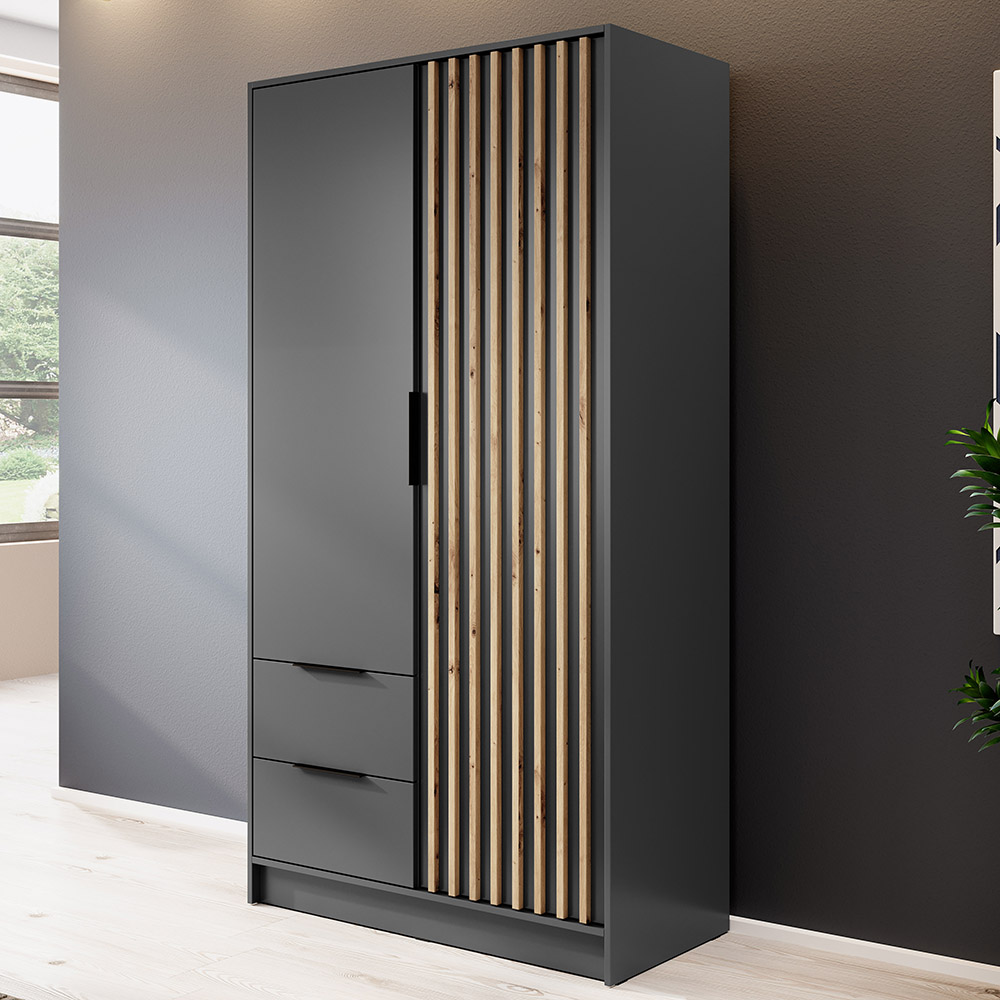 Šatní skříň NELLY 2D bez zrcadla + nástavec | 105 cm | grafit