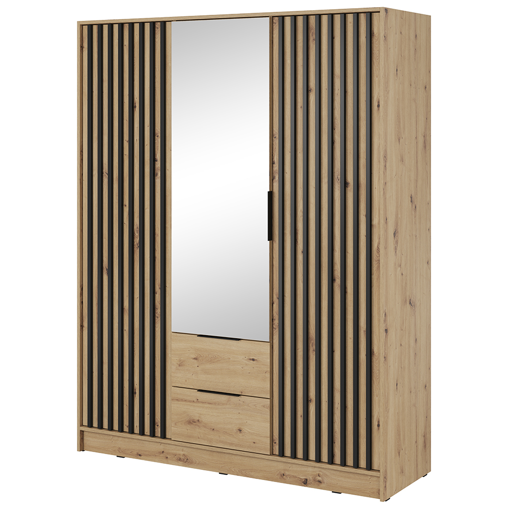 Šatní skříň NELLY 3D se zrcadlem + nástavec | 155 cm | artisan