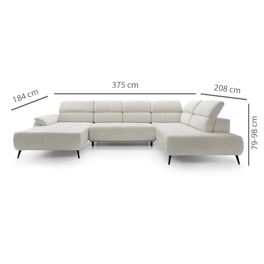 Sedací souprava GANOVA III | 184x375x208 cm | elektrický rozklad + bez úlož. prostoru | VÝBĚR TKANIN