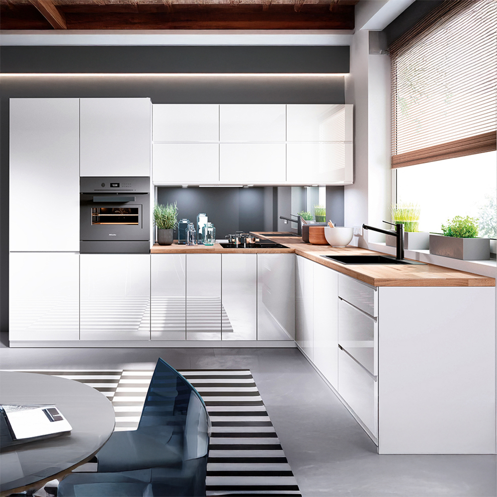 Kuchyňská linka ASPEN b | 300x230 cm | zásuvky METALBOX | SOKL v CENĚ | bílá lesk