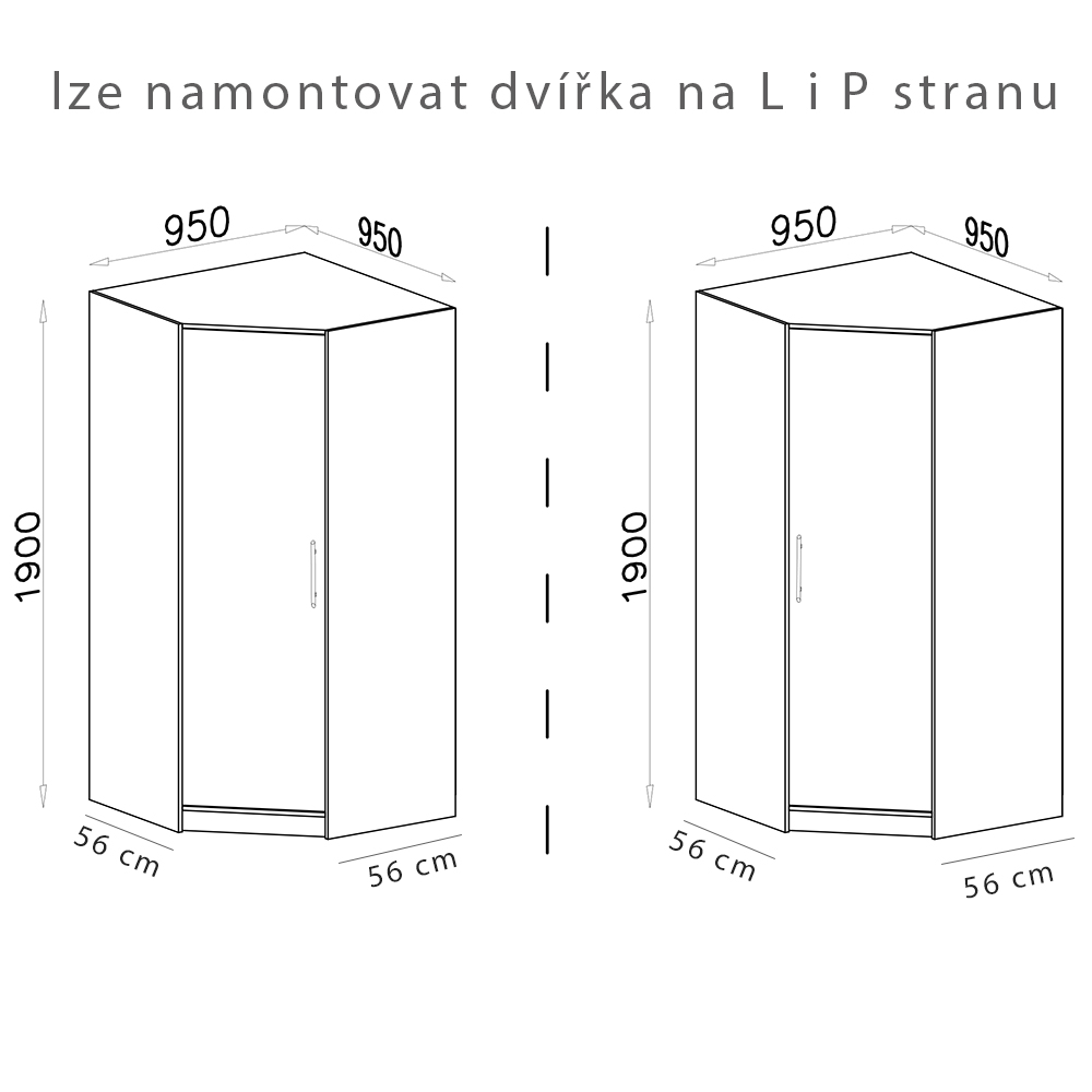 SMART r | rohová šatní skříň SR4 + nástavec SRN4 | 95x95 cm | UNI dvířka | artisan