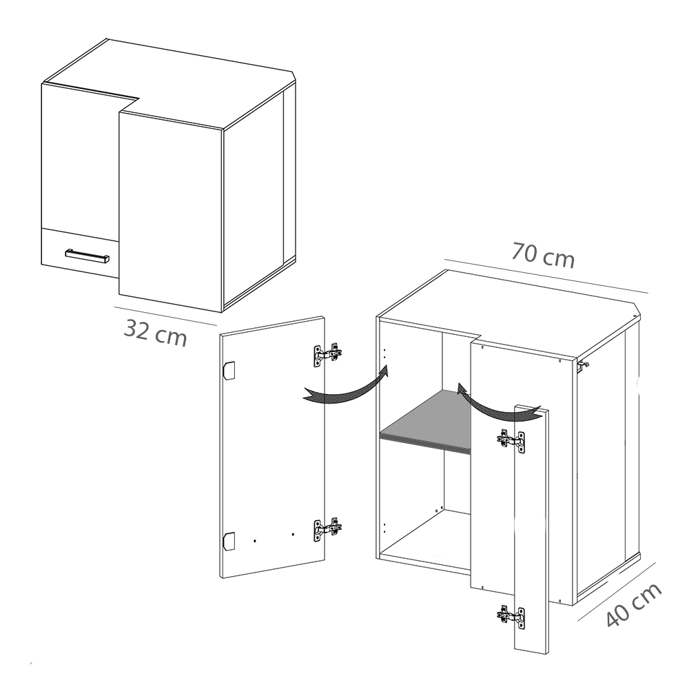 SMART b | horní skříňka rohová SM-44G | 70x40 cm | VÝBĚR KORPUSU | bílá mat