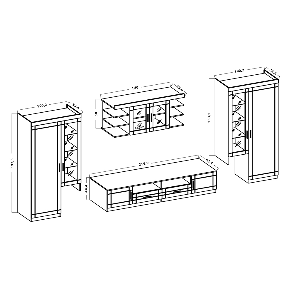 Obývací stěna PARIS | 340 cm + komoda v ceně | sonoma/bílá MDF