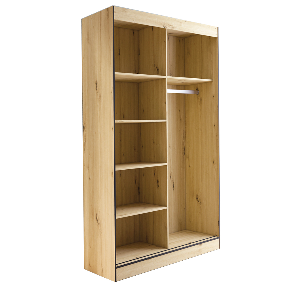 Šatní skříň OSLO 2 | se zrcadlem | 120 cm | dub artisan/černá