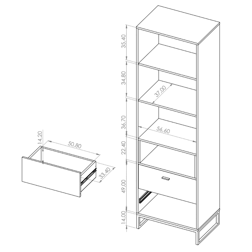 OLIER a | regál R60 OL-06 | 60 cm | artisan/černá mat