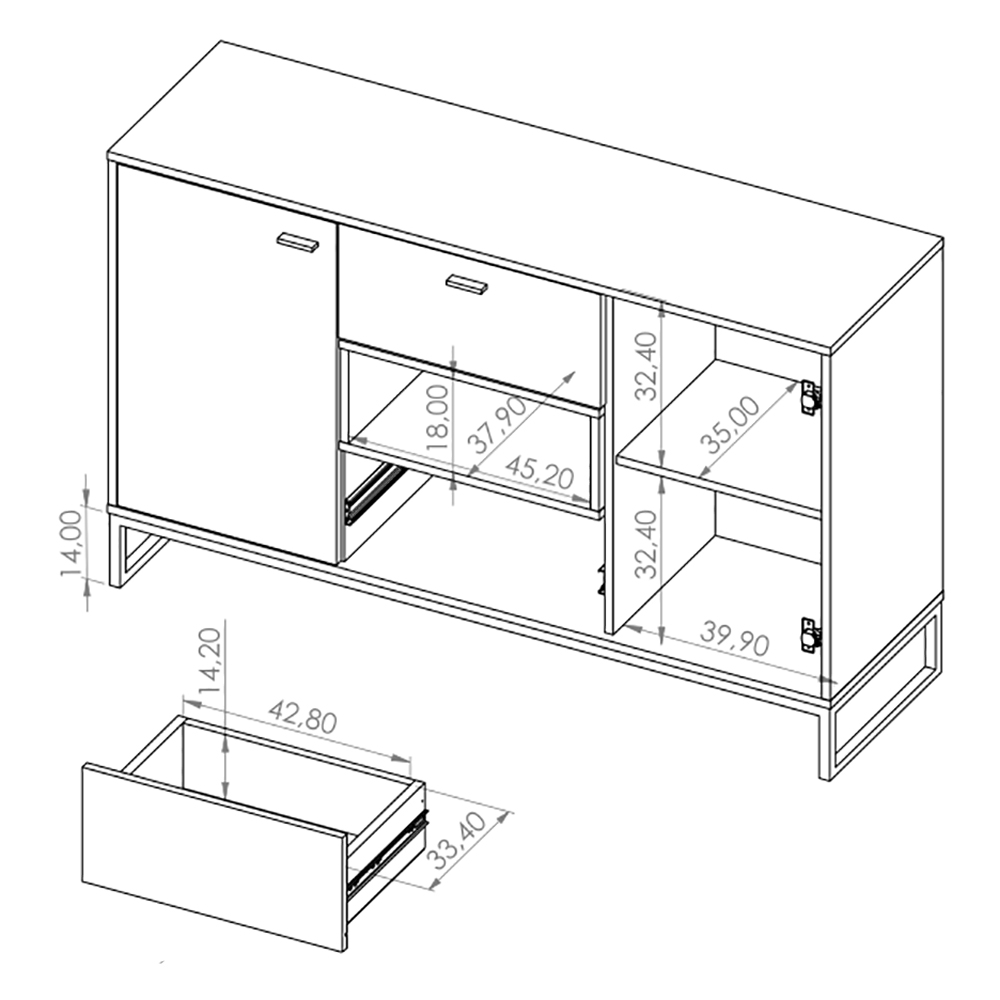 OLIER a | komoda K2D2SZ OL-02 | 135 cm | artisan/černá mat
