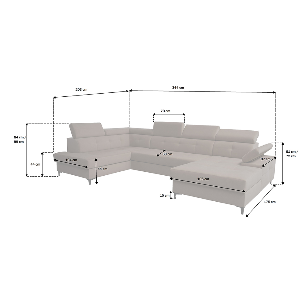 Sedací souprava CAPRI | 203x344x175 | rozkládací + 2x úložný prostor | LEVÁ | VÝBĚR TKANIN