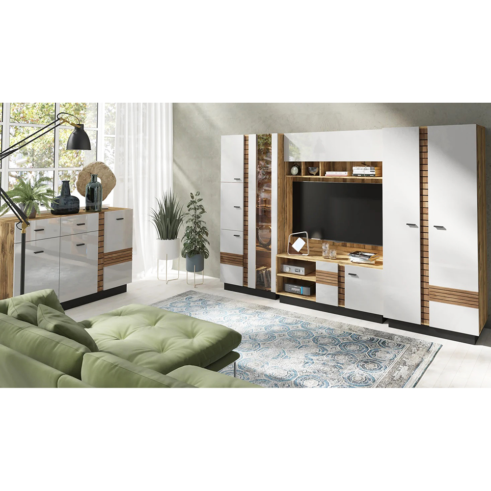 VAL GARDENA | komoda VG12 | 130 cm | ořech tmavý/latte lesk/černá