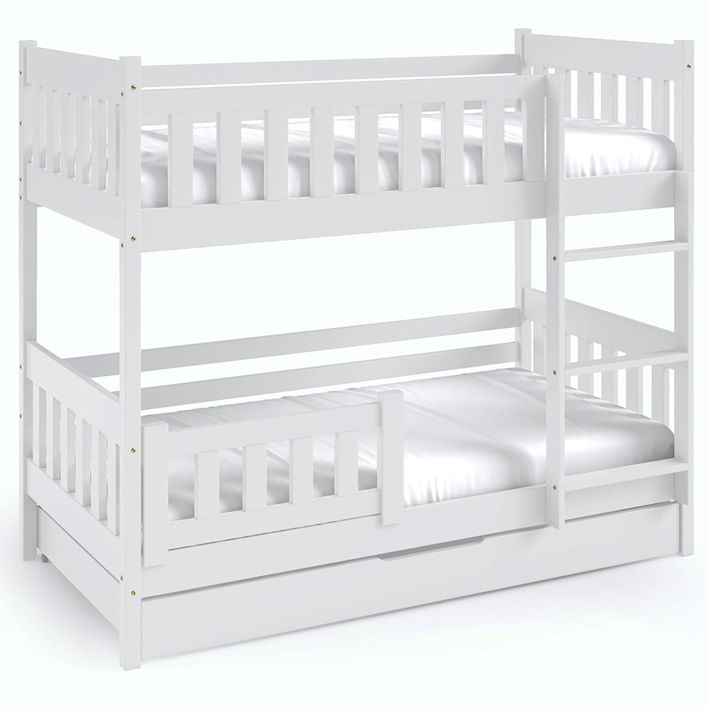 Patrová dětská postel LILA | 2x 80x160 cm | + rošty, matrace, zásuvka | bílá | UNI