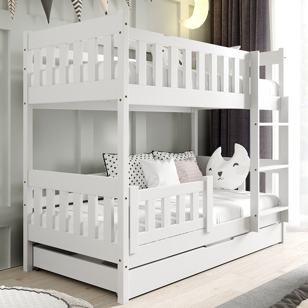 Patrová dětská postel LILA | 2x 80x160 cm | + rošty, matrace, zásuvka | bílá | UNI