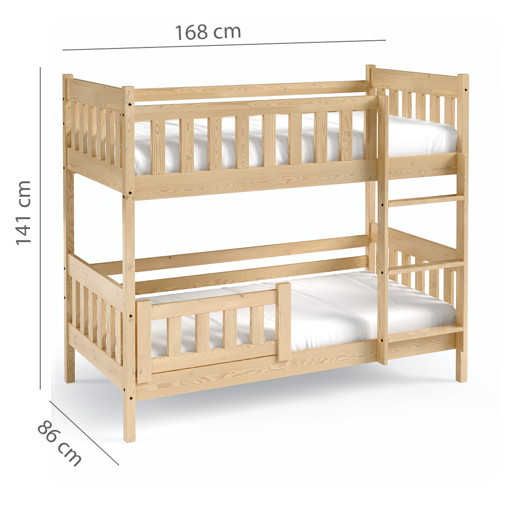 Patrová dětská postel LILA | 2x 80x160 cm | + rošty, matrace, zásuvka | přírodní | UNI